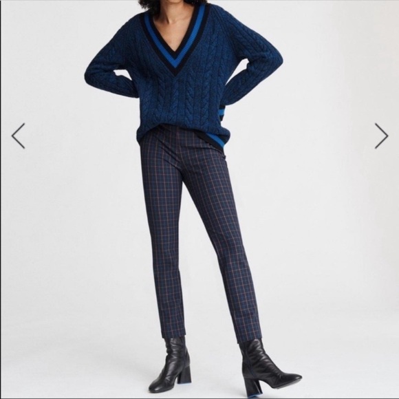 rag & bone Simone Plaid Ankle Pants Stretch Dark Academia Navy Black - Picture 1 of 9